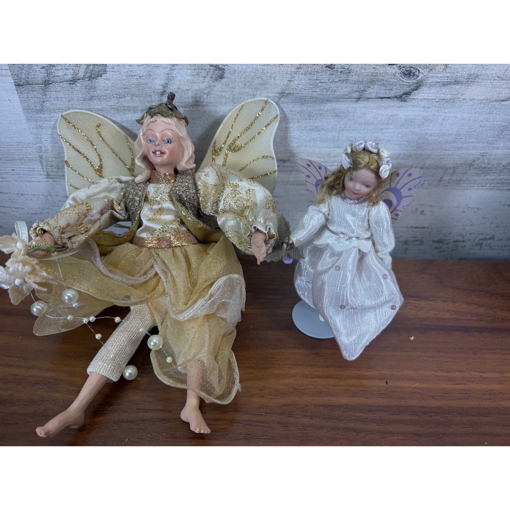 Vintage Porcelain Fairy Hangable Doll With Wings Christmas Ornaments Handmade